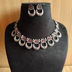 925 Silver Half-Moon Floral Necklace Set | Dynamic Jewelove