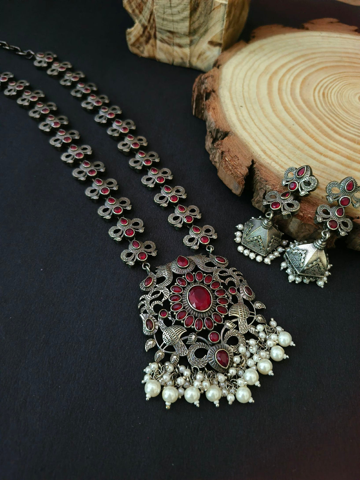 Traditional Silver Replica Pearl Drop Necklace Set | Dynamic Jewelove