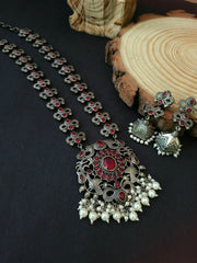 Traditional Silver Replica Pearl Drop Necklace Set | Dynamic Jewelove