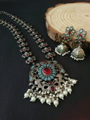 Traditional Silver Replica Pearl Drop Necklace Set | Dynamic Jewelove