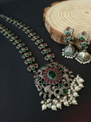 Traditional Silver Replica Pearl Drop Necklace Set | Dynamic Jewelove