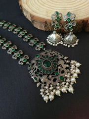 Traditional Silver Replica Pearl Drop Necklace Set | Dynamic Jewelove