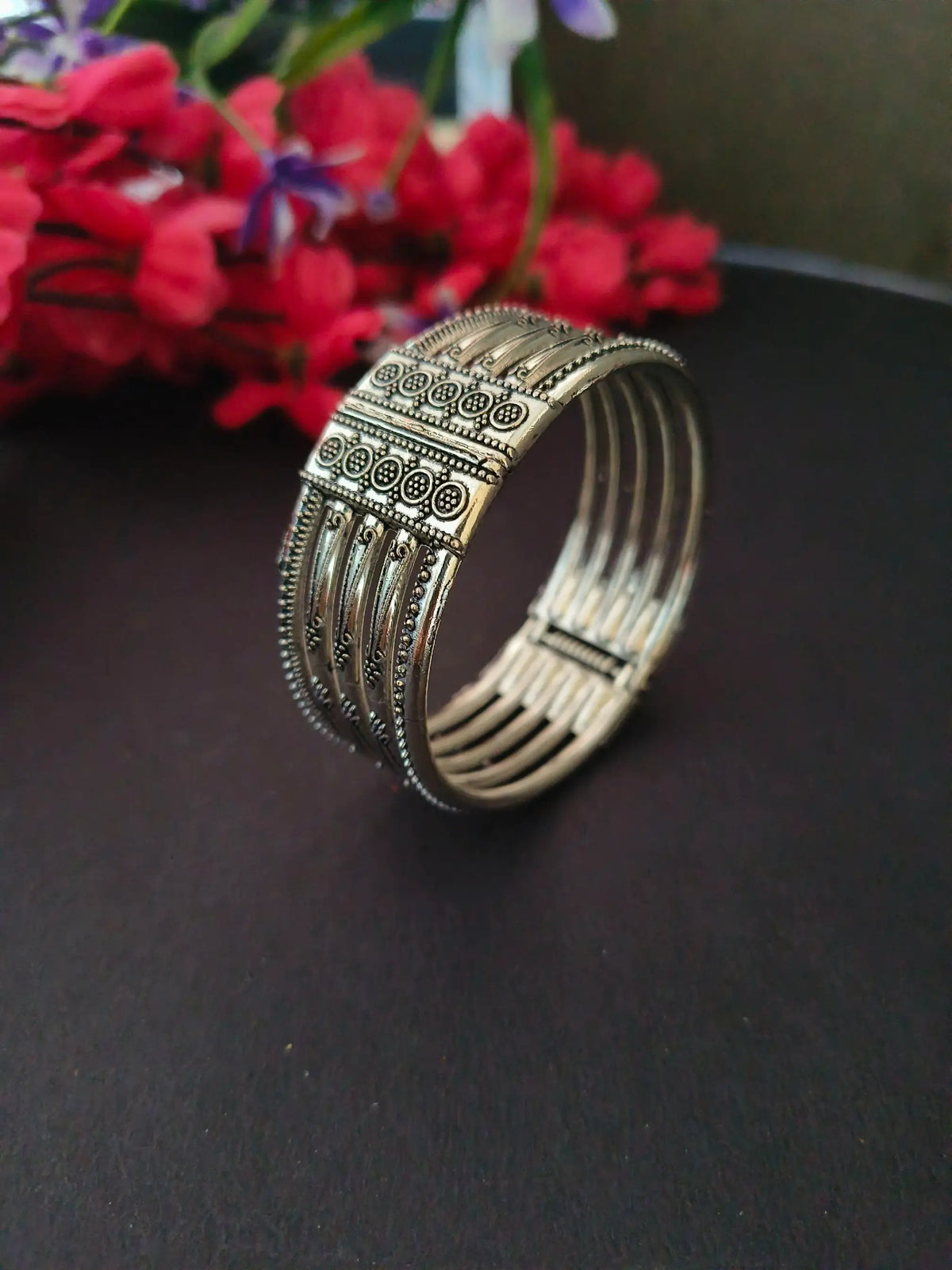 Elegant German Silver Navratri Openable Kadas Set | Dynamic Jewelove