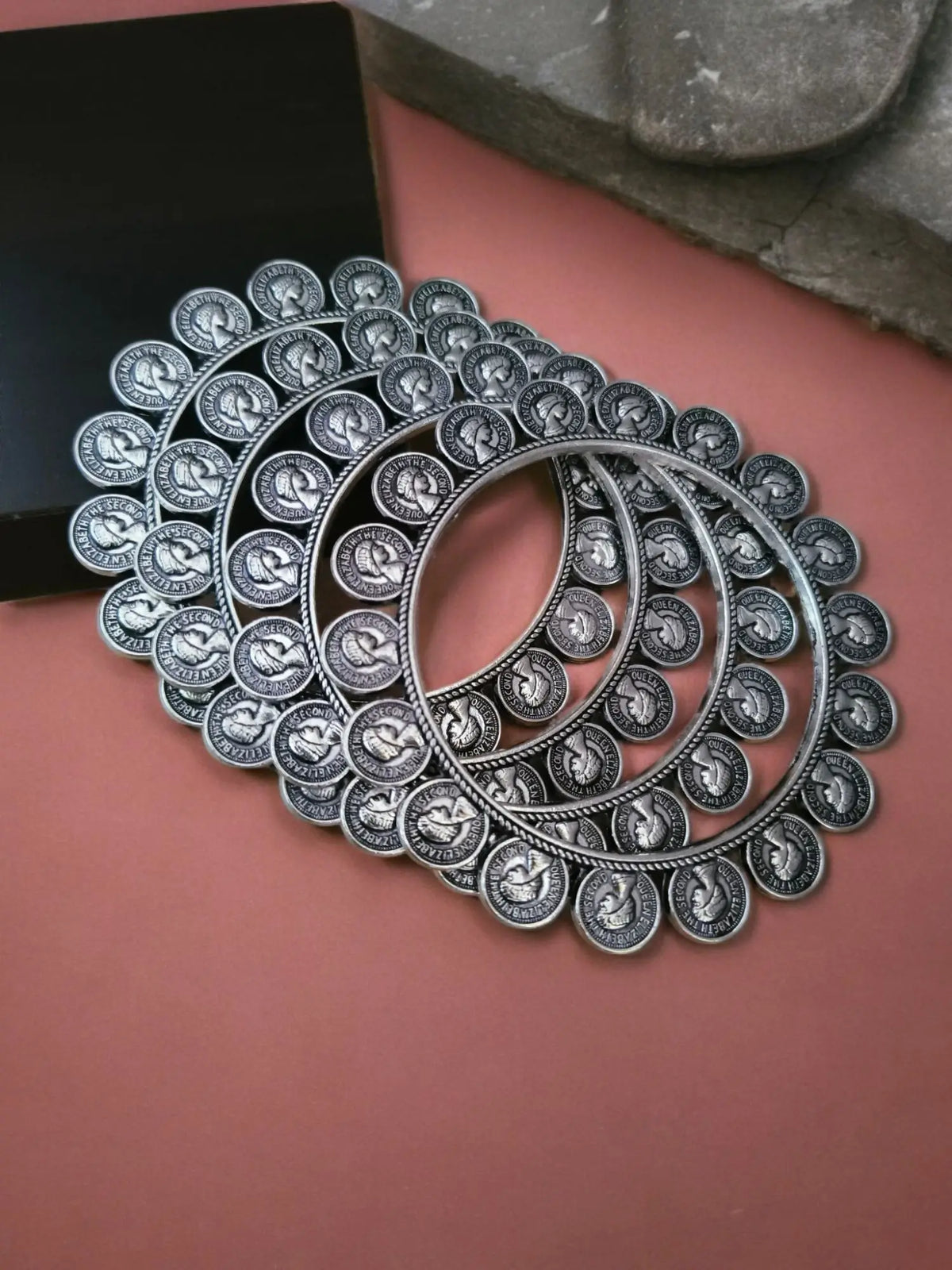 Antique Coin-Style German Silver Bangles | Dynamic Jewelove