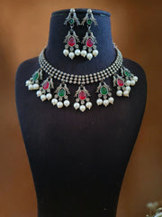 Silver Look Alike Bird Pearl Necklace for Navratri | Dynamic Jewelove