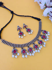 Silver Look Alike Bird Pearl Necklace for Navratri | Dynamic Jewelove