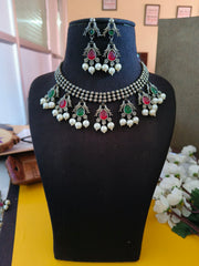 Silver Look Alike Bird Pearl Necklace for Navratri | Dynamic Jewelove