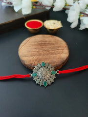 Mandala Floral Rakhi with Green Stones | Dynamic Jewelove