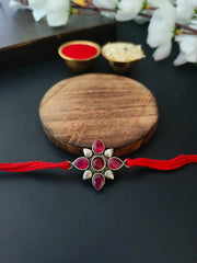 Red Stone Floral Oxidised Rakhi Design | Dynamic Jewelove