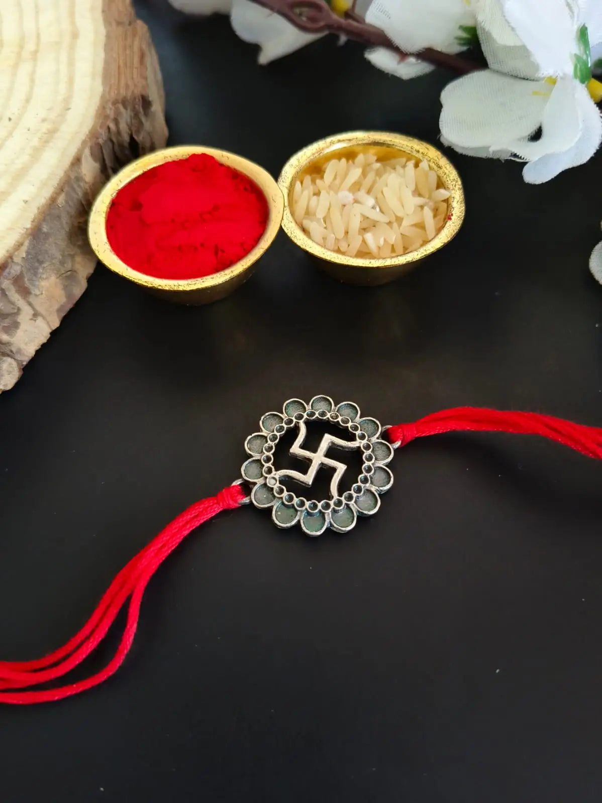 Antique Oxidised Swastik Rakhi Design | Dynamic Jewelove