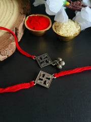 Antique Swastik Rakhi Pair with Ghungroo | Traditional Rakhi Set