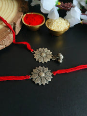 Rustic Floral Oxidised Rakhi Combo Set | Dynamic Jewelove