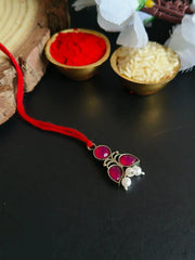 Elegant Red Stone & Pearl Drop Rakhi | Dynamic Jewelove