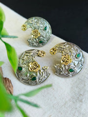 Half Moon Floral Dual Tone Earrings & Adjustable Ring Combo | Dynamic Jewelove