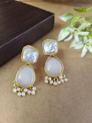 Party Wear Gold Plated Pearl and Monalisa Stud Earrings