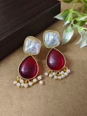 Party Wear Gold Plated Pearl and Monalisa Stud Earrings