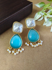 Party Wear Gold Plated Pearl and Monalisa Stud Earrings