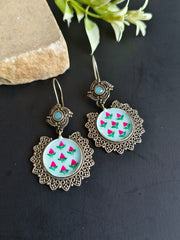Hand Painted Oxidised Hook Earrings