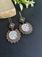 Hand Painted Oxidised Hook Earrings