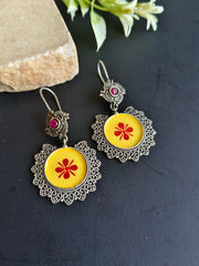 Hand Painted Oxidised Hook Earrings
