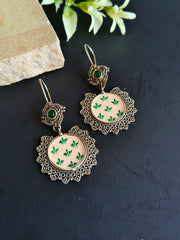 Hand Painted Oxidised Hook Earrings