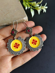 Hand Painted Oxidised Hook Earrings