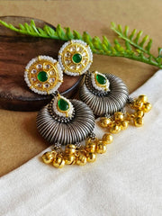 Oxidised Two-Tone Kundan Danglers with Golden Ghungroo | Dynamic Jewelove