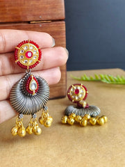 Oxidised Two-Tone Kundan Danglers with Golden Ghungroo | Dynamic Jewelove