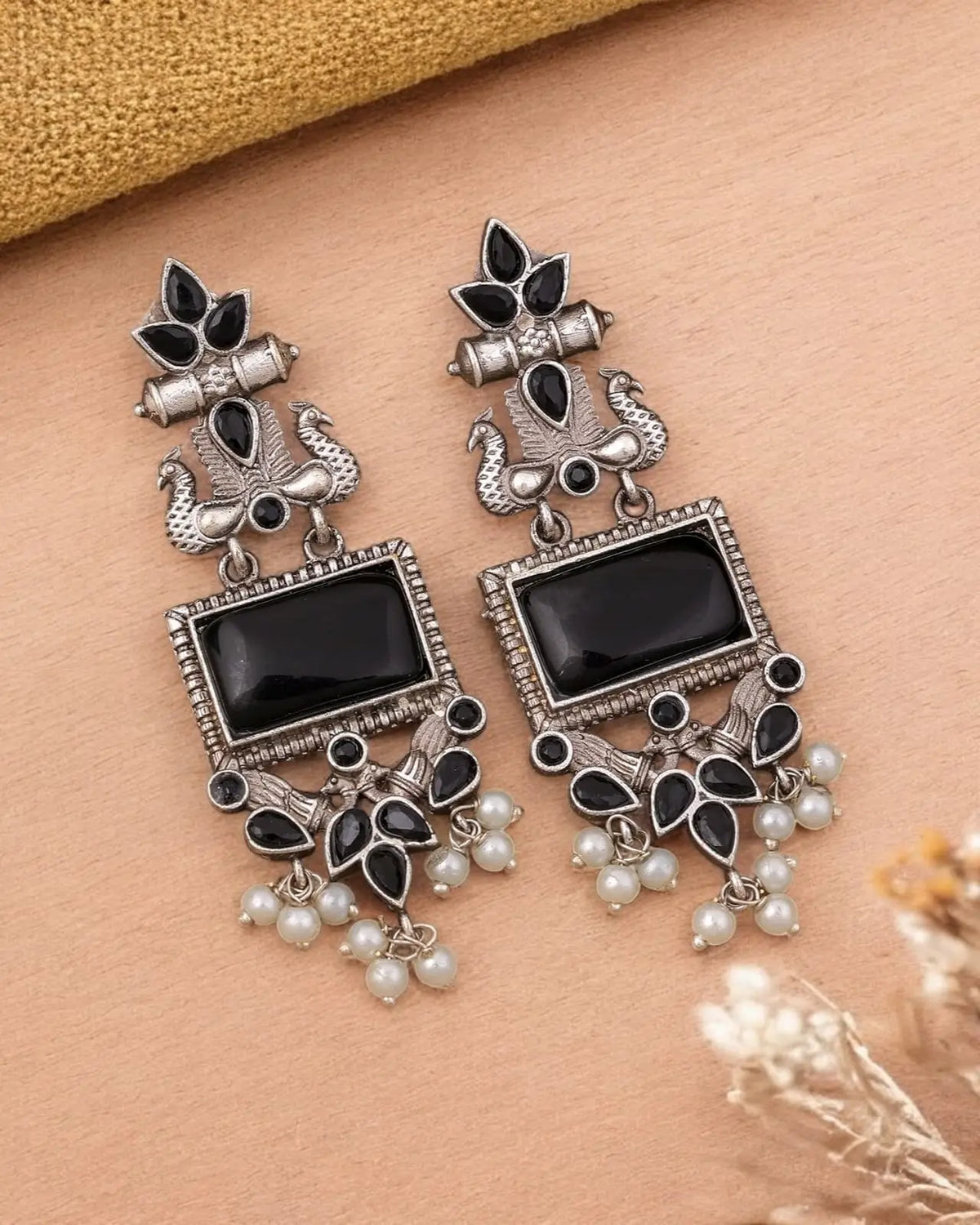 Silver Look-Alike Dangler Earrings for Elegant Ethnic Wear | Dynamic Jewelove