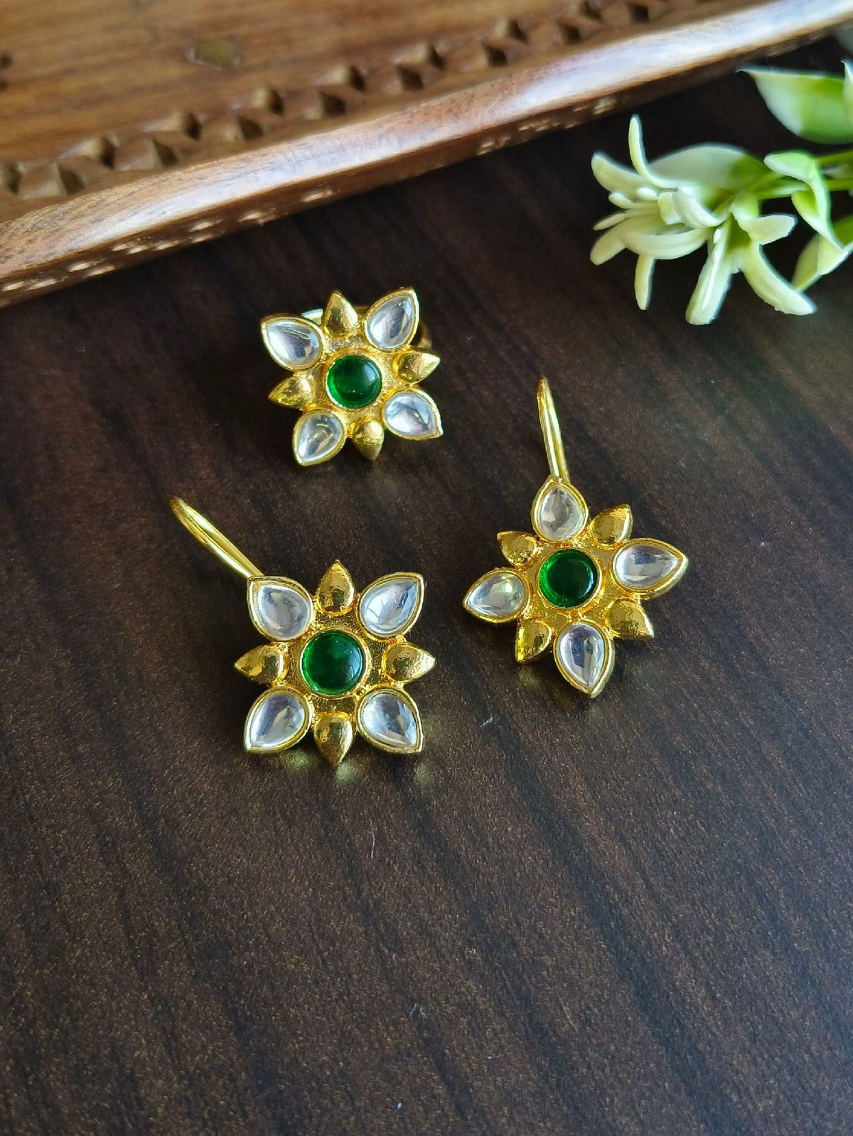 Casual Wear Golden Hook Earrings with Adjustable Finger Rings Combo | Dynamic Jewelove