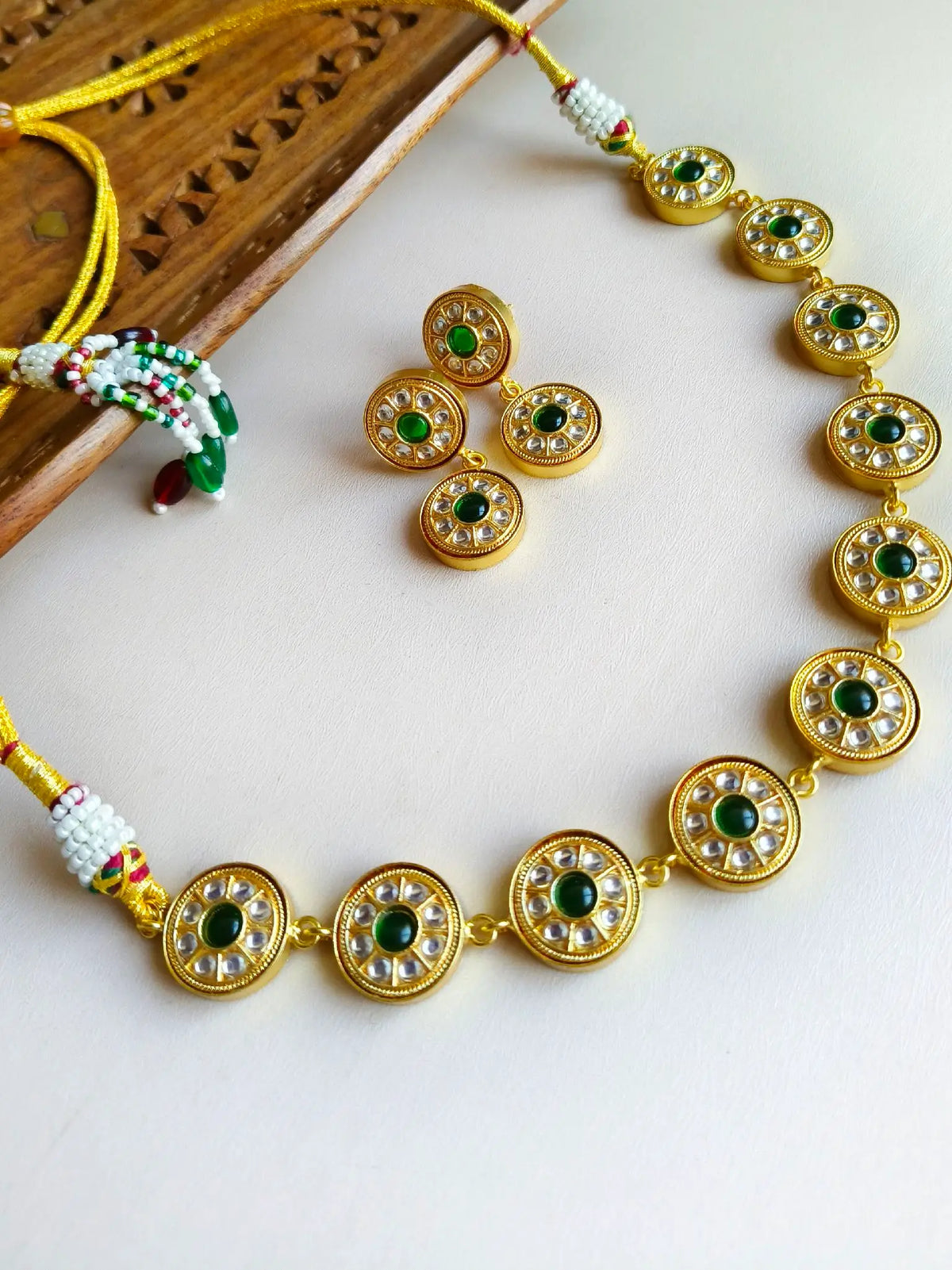 Gold-Plated Kundan Necklace Set with Traditional | Dynamic Jewelove