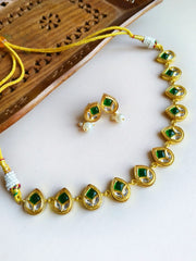 Golden Kundan Polki Necklace Set for Party Glam | Dynamic Jewelove