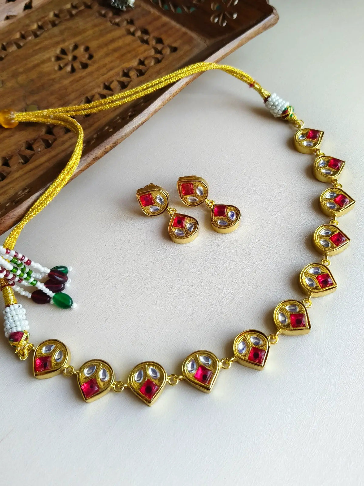 Ethnic Golden Necklace Set with Stunning Earrings | Dynamic Jewelove