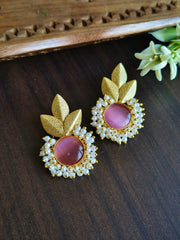 Golden Monalisa & Pearl Unique Stud Earrings for Party Wear | Dynamic Jewelove