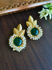 Golden Monalisa & Pearl Unique Stud Earrings for Party Wear | Dynamic Jewelove