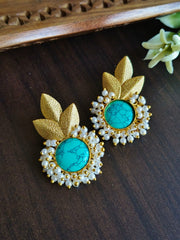 Golden Monalisa & Pearl Unique Stud Earrings for Party Wear | Dynamic Jewelove