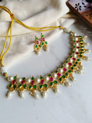 Golden Necklace Set with Pearl Drops for Weddings & Occasions | Dynamic Jewelove