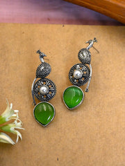 Oxidised Peacock Monalisa Stud Earrings for Elegant Office Wear | Dynamic Jewelove