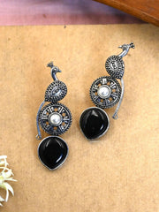 Oxidised Peacock Monalisa Stud Earrings for Elegant Office Wear | Dynamic Jewelove