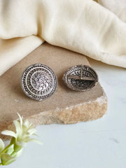 Handcrafted Antique Silver Look Stud Earrings with Unique Design | Dynamic Jewelove