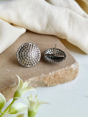 Handcrafted Antique Oxidised Silver Round Stud Earrings for Elegance | Dynamic Jewelove