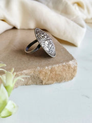 Handcrafted Adjustable Silver Look-Alike Ring with Timeless Elegance | Dynamic Jewelove