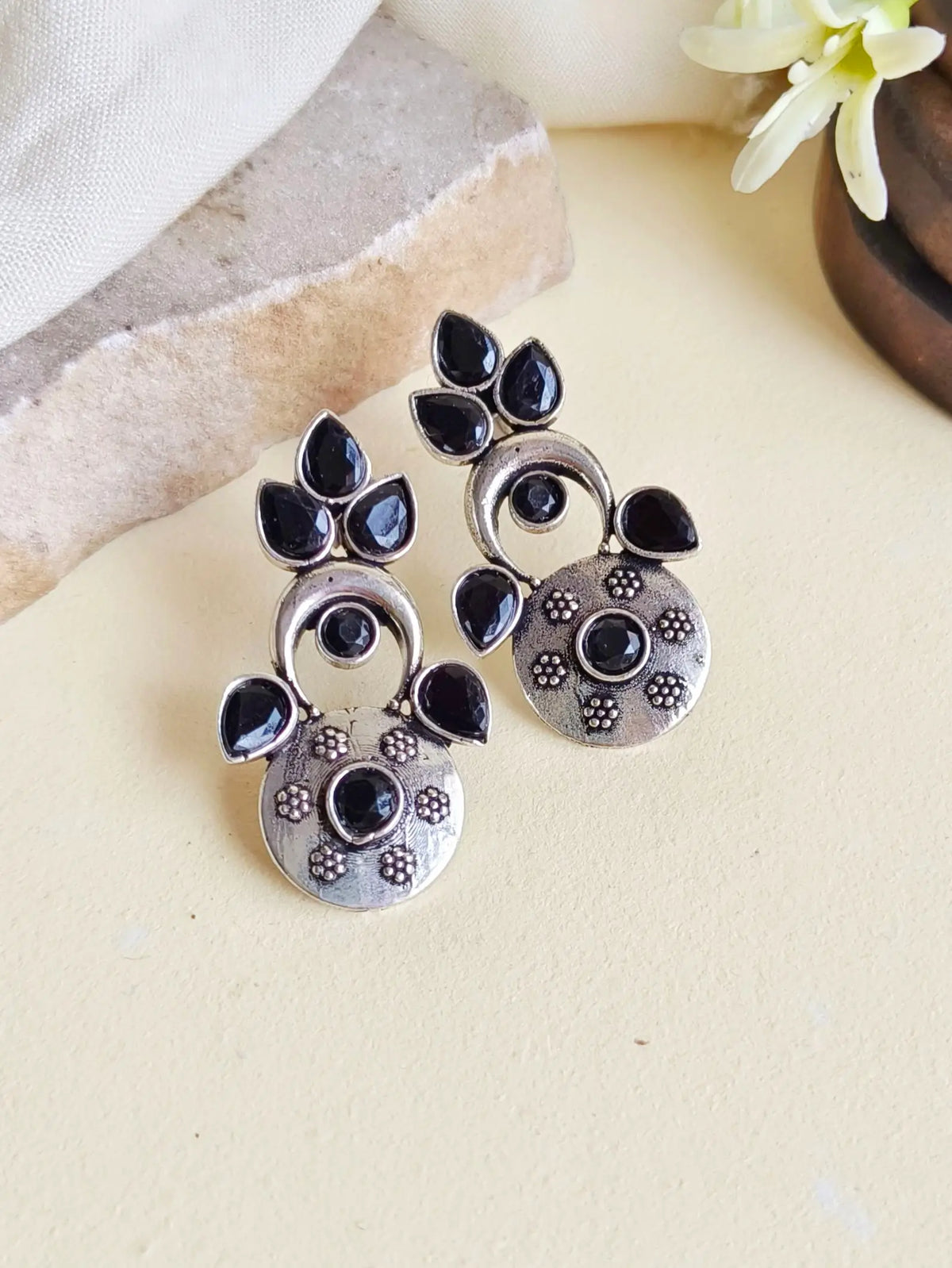 Elegant German Silver Stones Stud Earrings – Timeless Design | Dynamic Jewelove