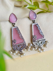 Designer Silver-Look Monalisa Dangler Earrings for Ethnic Wear | Dynamic Jewelove