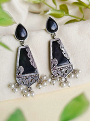 Designer Silver-Look Monalisa Dangler Earrings for Ethnic Wear | Dynamic Jewelove