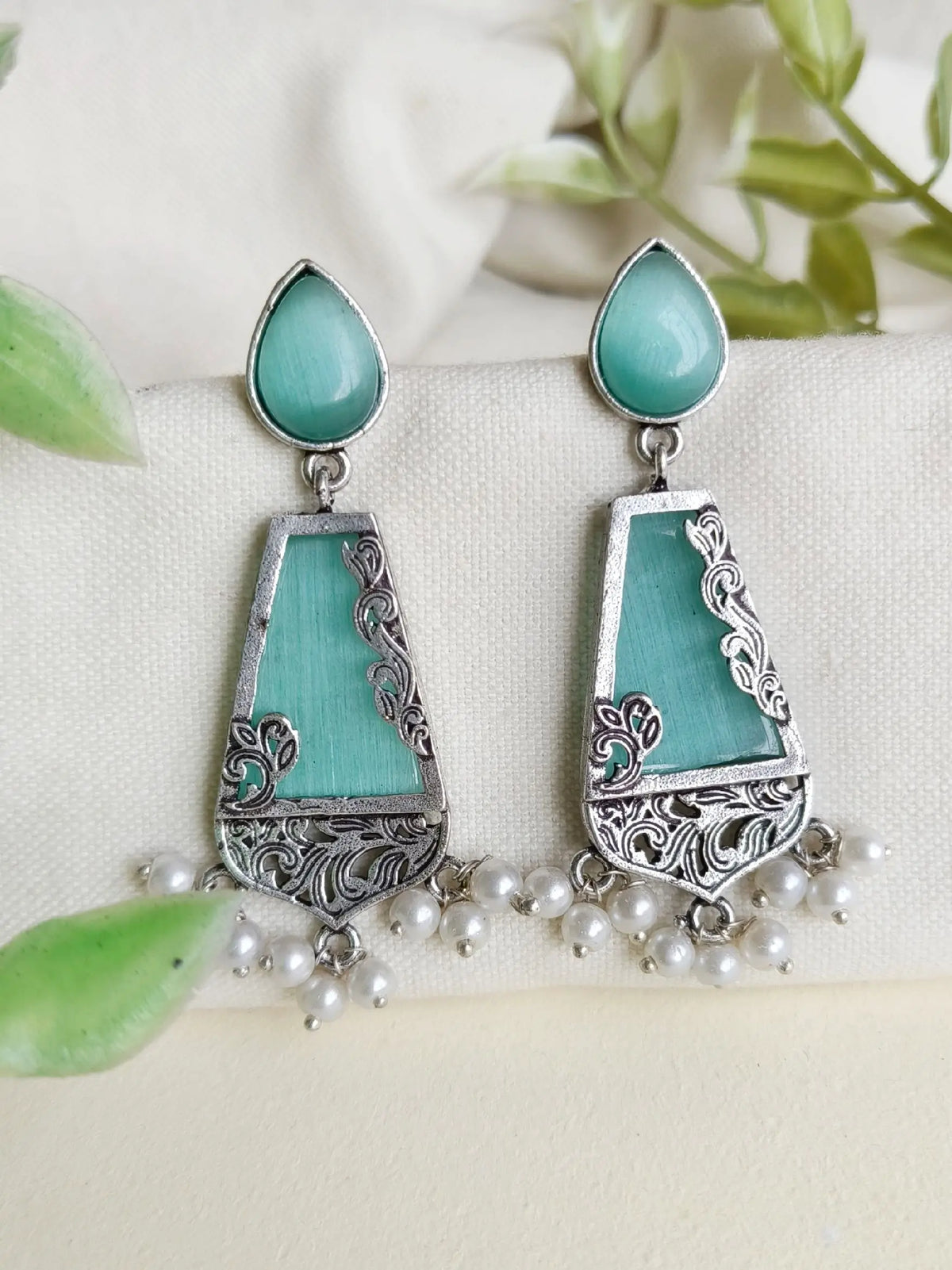 Designer Silver-Look Monalisa Dangler Earrings for Ethnic Wear | Dynamic Jewelove