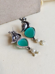 Oxidised Peacock Earrings with Monalisa Stone & Pearl Accents | Dynamic Jewelove