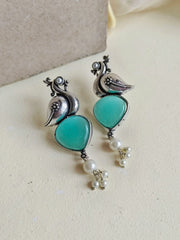 Oxidised Peacock Earrings with Monalisa Stone & Pearl Accents | Dynamic Jewelove