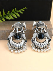 Broad Elephant Earrings with Monalisa Stone & Pearl Drops | Dynamic Jewelove