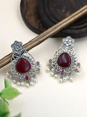 Monalisa Pearl Silver-Plated Oxidized Stud Earrings for Ethnic Wear | Dynamic Jewelove